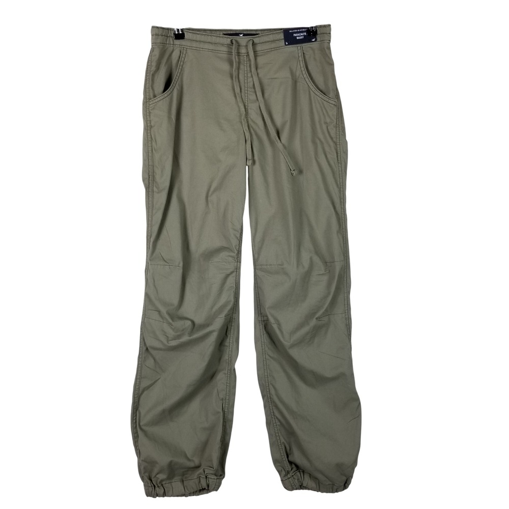 Hollister Parachute Baggy Pants Women Small Olive Green Adjustable-Rise 356F2583